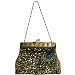 Gold Antique Beaded Sequin Turquoise Sunburst Clutch Evening Handbag Purse w/ 2 Detachable Chains