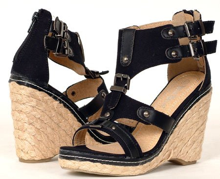 Ladies Black Designer Shoes Buckle Wedges 6.5