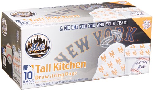 Spectrum 5813-10016 MLB Plastic New York Mets Tall Kitchen Trash Bag, 13 Gallon Capacity (Pack of 10)