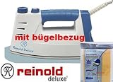 Zoom Produkt-Bild: REINOLD DELUXE Dampfb&uuml;geleisen mit B&uuml;gelbrettbezug in ORANGE/Silber von Reinold deluxe / Dampfb&uuml;gelautomat / Dampfb&uuml;gelstation / B&uuml;geleisen / B&uuml;gelautomat / B&uuml;gelstation mit Keramiksohle /5,5 BAR kein Versengen 5 Jahre Garantie auf Kessel 800W Sparwunder !!!ACHTUNG NUR BEI MK-TRONIC!!!