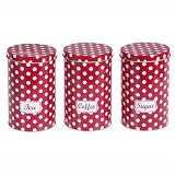 from Rex International Retro Red Polka Dot Spot Tea, Coffee, Sugar Tins