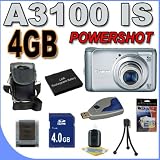 Canon PowerShot A3100IS 12.1 MP Digital Camera w/4x Optical IS Zoom (Silver) 4GB BP8L Battery BigVALUEInc Accessory Saver Bundle