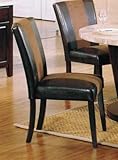 Set of 2 Parson Chairs with Black and Brown Faux Leather in Espresso Finish ....