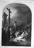 1854 Cross Descent Rembrandt Religious Jesus Old Print