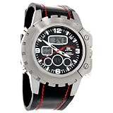 U.S. Polo Mens Xl Analog Digital Black & Red Leather Band Quartz Watch US5119