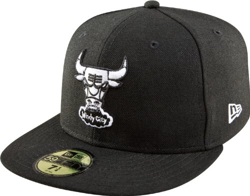 NBA Chicago Bulls Hardwood Classics Basic Black and White 59Fifty Cap, Black, 7 1/4