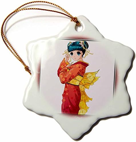 Susan Brown Designs Anime Geisha Snowflake Porcelain Ornament, 3-Inch