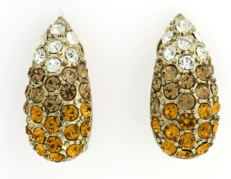 Vintage Austrian Crystals Clip-On Earrings - Yellow