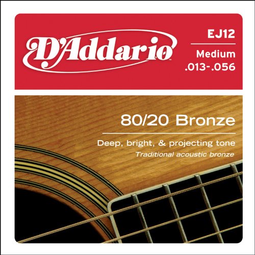 D'Addario EJ12 80/20 Bronze Acoustic Guitar Strings, Medium, 13-56 On Sale