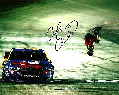 Signed Carl Edwards Photo - 2014 KELLOGGS FROSTED FLAKES BACK FLIP WIN 8x10 - Autographed Photos