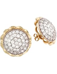14k Yellow Real Gold White CZ Round Fancy Womens Post Earrings