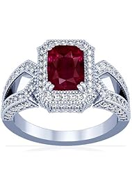 Platinum Cushion Cut Ruby Ring With Sidestones