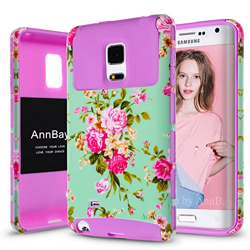 Note Edge Case,Galaxy Note 4 Edge Case,AnnBay for Samsung Galaxy Note Edge 2in1 Hybrid Heavy Duty Armor Heavy Duty High Impact Case Cover(Flower Purple)
