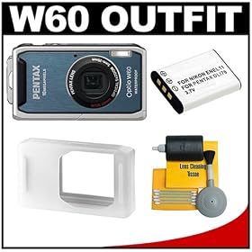 Pentax Optio W60 Waterproof Digital Camera - (Ocean Blue) + Spare D-LI78 Battery +...