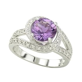14K White Gold 1 5 ct. Diamond and 1 3 4 ct. Prong Set Amethyst Fashion Ring by Katarina Jewelry