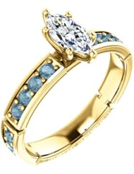 10K Yellow Gold Marquise Cut White and Blue Diamond Ring -- LIFETIME WARRANTY