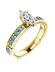 18K Yellow Gold Marquise Cut White and Blue Diamond Ring -- LIFETIME WARRANTY