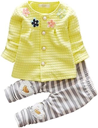 Baby Girls' 2 Piece Toddler Long Sleeve Top Stripe Leggings Set(XL,Yellow)