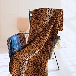[Leopard Grain] Soft Coral Fleece Throw Blanket (59 by 71 inches)