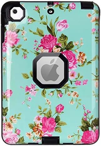 iPad Mini 3/2/1 Case,LittleMax(TM) [3 In 1] Hybrid Plastic Hard Protective iPad Mini Case [Heavy Duty] Back Case Cover for iPad Mini 1/2/3 [Free Cleaning Cloth,Stylus Pen]-Blue Flower Black