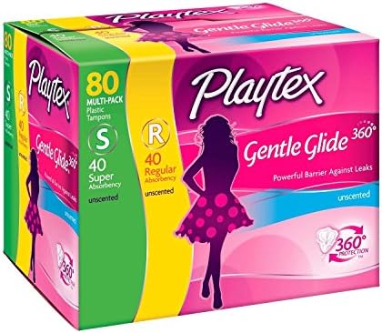 Playtex Gentle Glide 360 Unscented Plastic Tampons 80 ct Multi-Pack (40 Regular + 40 Super Absorbency)