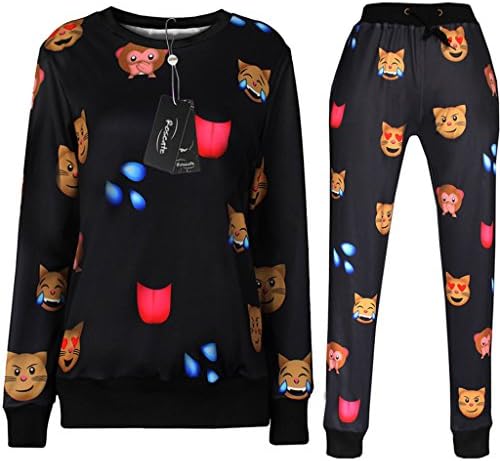 Roseate Unisex 3D Emoji Sportswear Sweatpants and Shirt Joggers Black