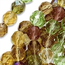Czech Fire Polish Glass Beads 8mm Round Earthtones Green Brown Amber Mix (50 Beads)