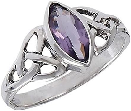 Sterling Silver Celtic Ring with Marquise Synthetic Amethyst Size 8