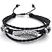 KONOV Mens Leather Wrap Bracelet, Vintage Wing, Fit 7-9 inch, Black Silver