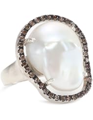Jordan Alexander "Slice" Silver and Exterior White Pearl Slice and Chocolate Diamond Ring, Size 7