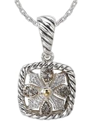 925 Silver, Brown & White Diamond Square Pendant with 18k Gold Accents (0.10ctw)