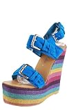 Olivia3 Wide Strap Striped Platform Wedges TURQUOISE