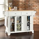 Crosley Furniture Newport Natural Wood Top Kitchen Island in White Finish