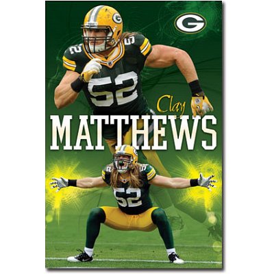 (22x34) Green Bay Packers Clay Matthews Sports Poster Print