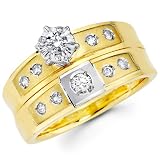 14k Two-Tone White and Yellow Gold Women's Engagement Ring Wedding Band Bridal Wedding Set (0.36 ctw,. GH Color, SI Clarity)