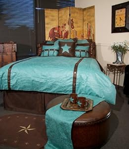 Turquoise Cheyenne Tooled Faux Leather Duvet Cover