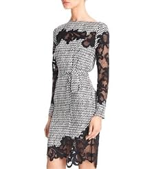 Long Sleeves Bateau Neck Crepe/Polyester/Silk/Spandex/Tweed Lace Asymmetric Belted Sheer  Dress