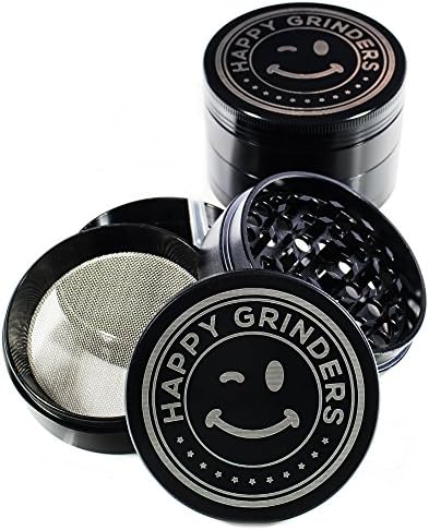 Happy Grinders 4 Piece Herb Grinder with Diamond Cut Teeth, (2.5 Inch)