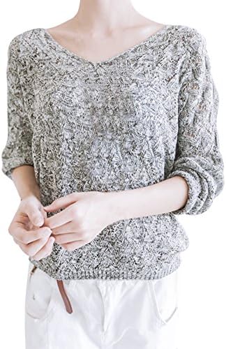 Chuangmei Womens Lady Long Sleeve Knit Sweater Loose Casual Pullover Sweaters (Grey)