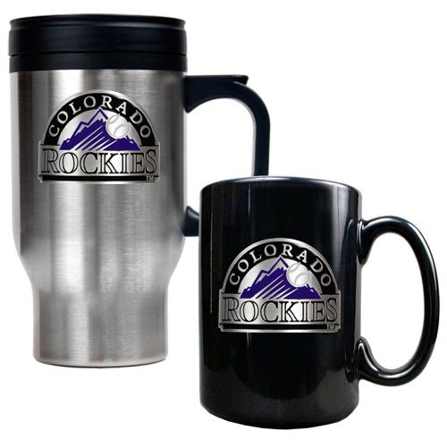 Colorado Rockies MLB Stainless Steel Travel Mug & Black Ceramic Mug Set - Primary Logo