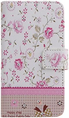 Flower Case for LG Optimus L70,Wallet Case for LG Optimus L70,IKASEFU(TM) Flower Floral Series Inlaid Shiny Glitter PU Leather Book Style Studded Rhinestone with Stand Flip Protective Carrying Case Cover Diamond Bling Case Card Holders for LG Optimus L70