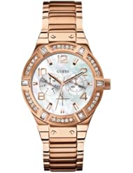 GUESS Womens W0290L2 Sparkle Crystal Rose Gold-Tone Watch