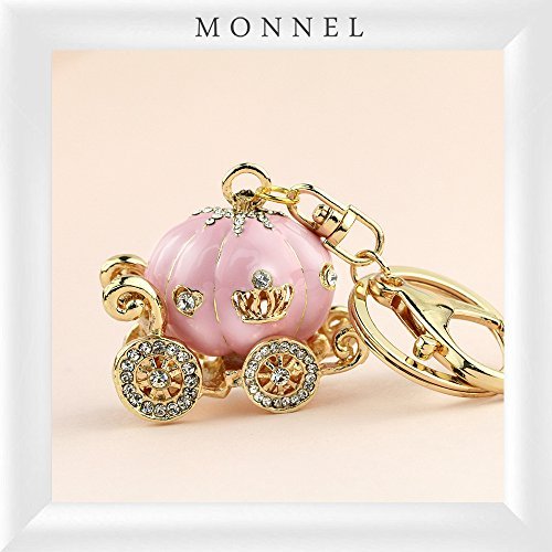 1 X Z607 Cute Big Pink Princess Pumpkin Carriage Crystal Charm Keychain Key Ring