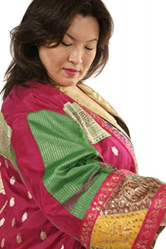 Peggy Lutz Plus Calf-Length Kimono Jacket Fuschia Multi Gold Sari Silk Wearable Art 1373