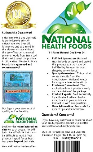 National Health Foods Blue Ice Fermented Cod Liver Oil 8-oz in Premium "Fulfilled by Amazon" Packaging, Cinnamon Tingle Flavor (1-pack)