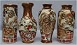 Chinese gold filigree satsuma bud vases, peony design, porcelain - set of 4