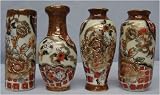 Chinese gold filigree satsuma bud vases, peony design, porcelain - set of 4