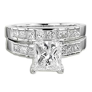 2.22 CT PRINCESS CUT DIAMOND BRIDAL RING SET G VS1