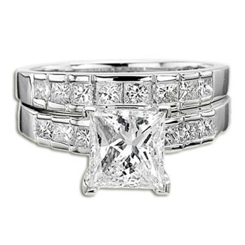 2.91 CT G VS1 DIAMOND PRINCESS RING BRIDAL SET