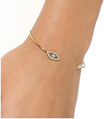 Pingchuang(TM) Simple Diamond Fatima Evil Eye Bracelet (Gold)